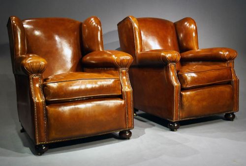 fig 7. Antique Pair Of Leather Armchairs