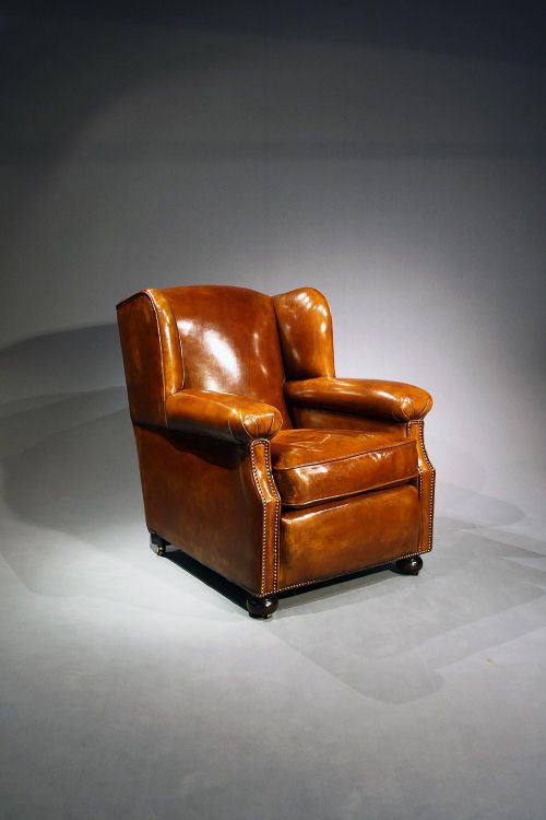 fig 8. Antique Pair Of Leather Armchairs