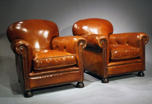 fig 1. A Pair Of Antique Leather Clubs Chairs