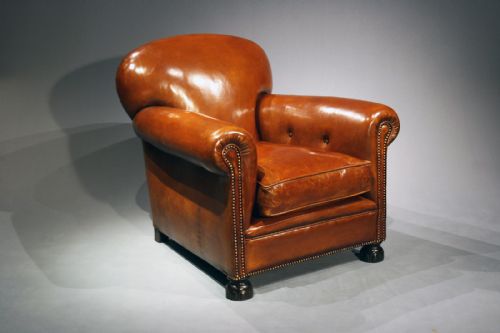 fig 4. A Pair Of Antique Leather Clubs Chairs