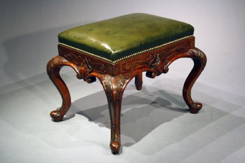 Decorative Victorian Walnut Leather Stool