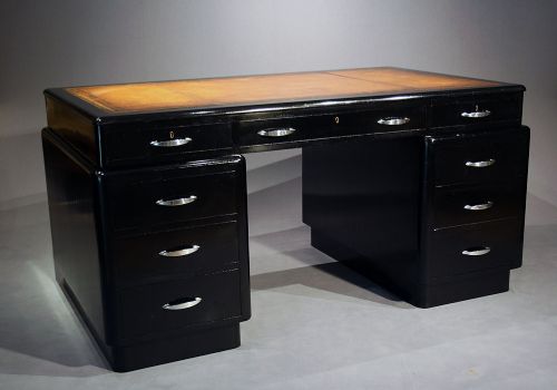 An Attractive Ebonised Art Deco Pedestal Desk
