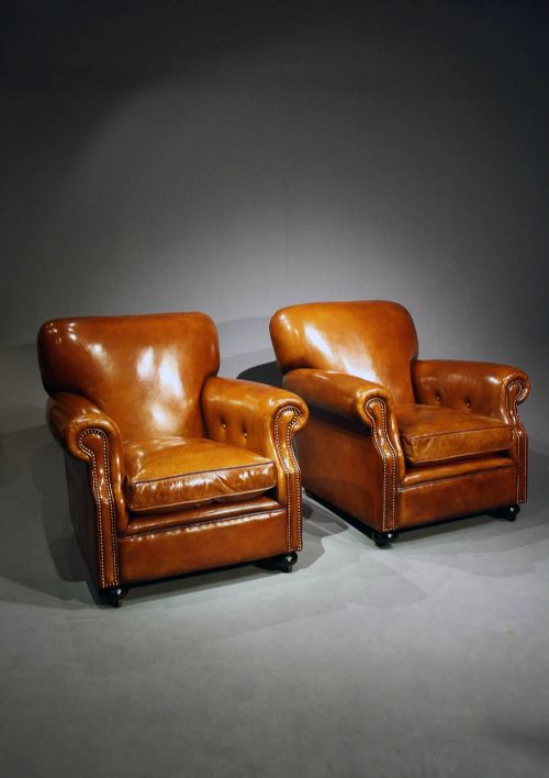 fig 1. A Pair of Antique Leather Club Chairs