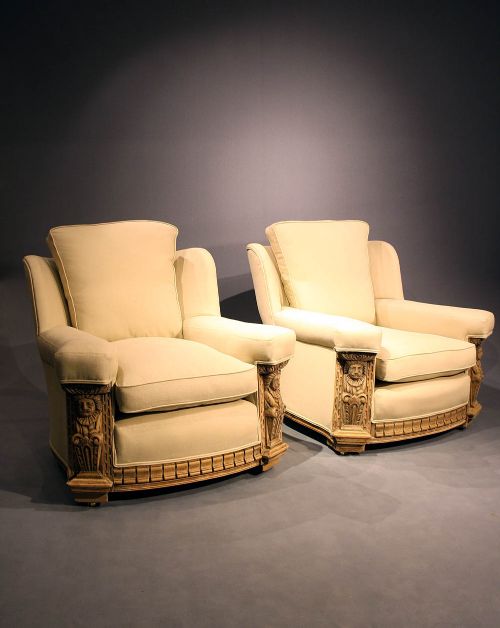 Pair of Antique Bleached Oak Armchairs