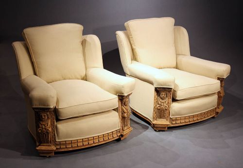 fig 1. Pair of Antique Bleached Oak Armchairs
