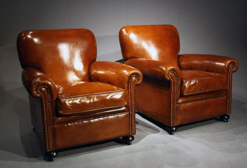 fig 1. A Quality Pair of Antique Leather Armchairs