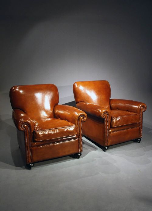 fig 2. A Quality Pair of Antique Leather Armchairs