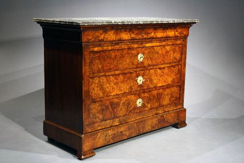 Antique Walnut French Marble Topped Chest / Commode
