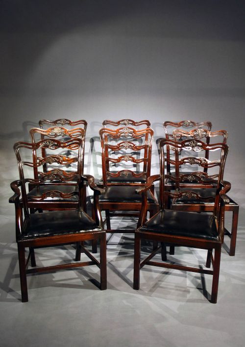 Set of 8 Mahogany Ladder Back Dining Chairs
