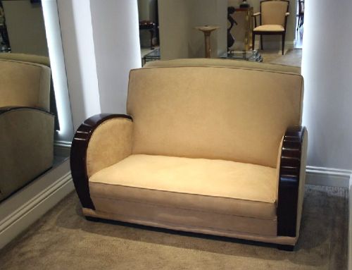 Art Deco Cream Upholstered Settee / Sofa