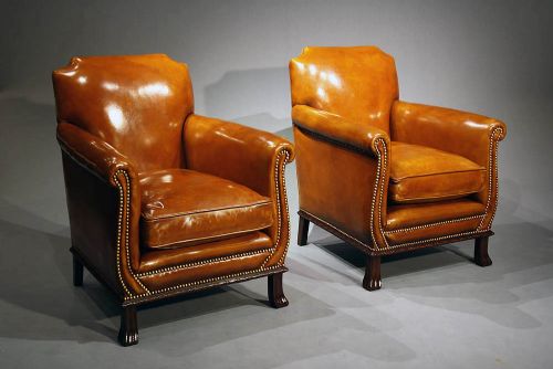 Antique Pair of Leather Armchairs