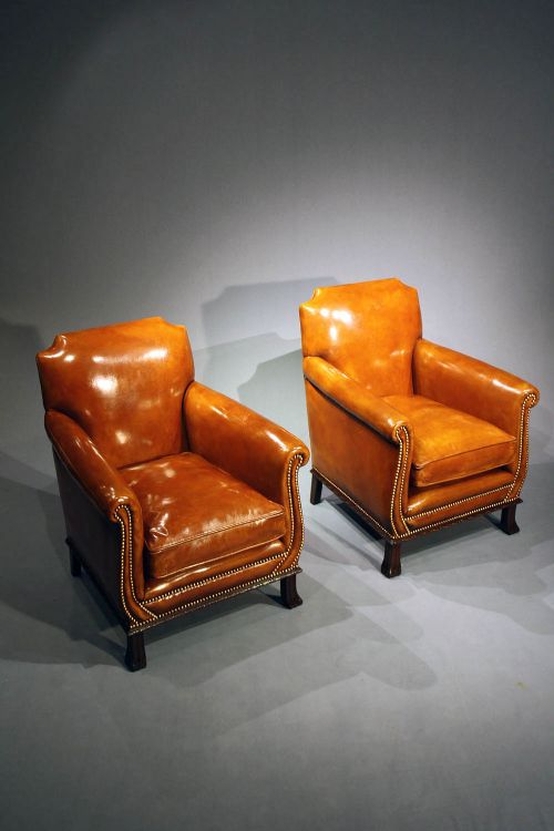 fig 1. Antique Pair of Leather Armchairs