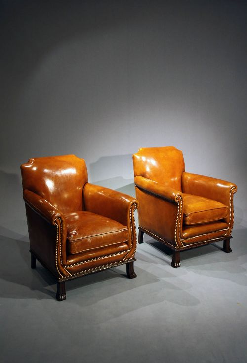 fig 2. Antique Pair of Leather Armchairs