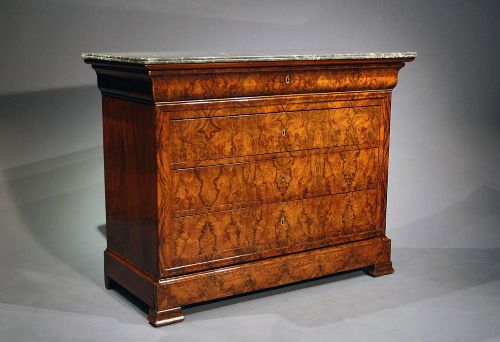 Antique Walnut French Marble Topped Chest / Commode