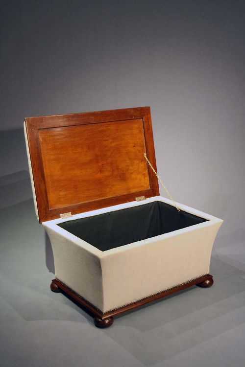 Victorian Shaped Ottoman Upholstered in Linen