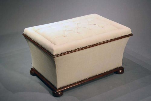 fig 1. Victorian Shaped Ottoman Upholstered in Linen