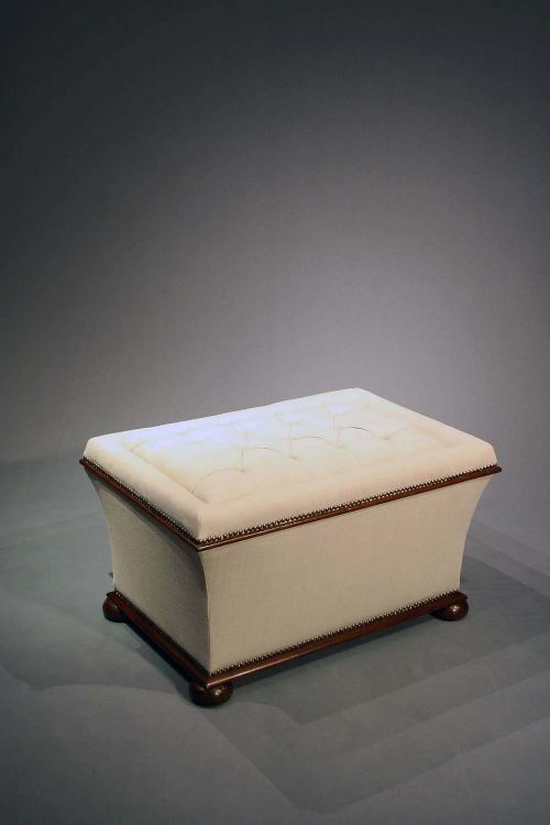 fig 2. Victorian Shaped Ottoman Upholstered in Linen