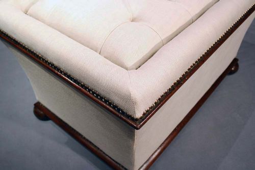 fig 6. Victorian Shaped Ottoman Upholstered in Linen