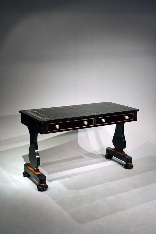 Antique Victorian Ebonised Two Drawer Table