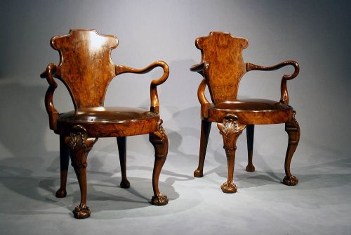 Antique Pair of Walnut Escutcheon Chairs