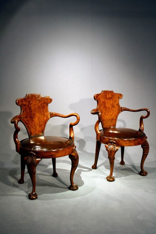 fig 1. Antique Pair of Walnut Escutcheon Chairs