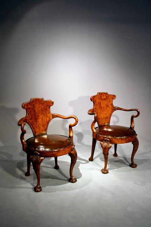 fig 3. Antique Pair of Walnut Escutcheon Chairs