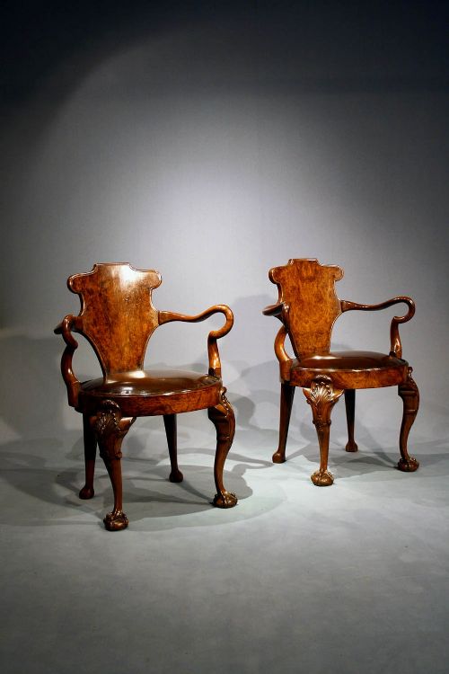 fig 4. Antique Pair of Walnut Escutcheon Chairs