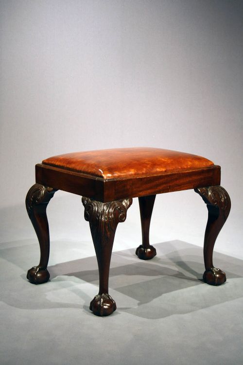 Antique Mahogany Stool with Leather Cushion

