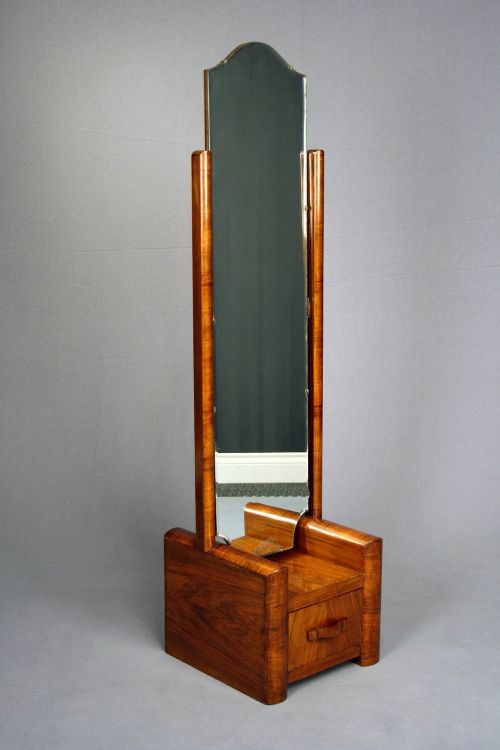 Art Deco Walnut Cheval Mirror