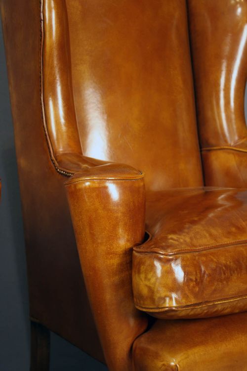 fig 4. Pair of Antique Walnut Leathered Wing Chairs