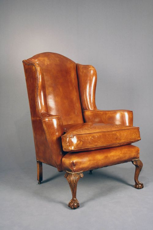 fig 5. Pair of Antique Walnut Leathered Wing Chairs