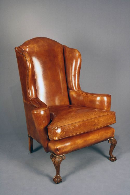 fig 6. Pair of Antique Walnut Leathered Wing Chairs