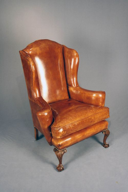fig 8. Pair of Antique Walnut Leathered Wing Chairs