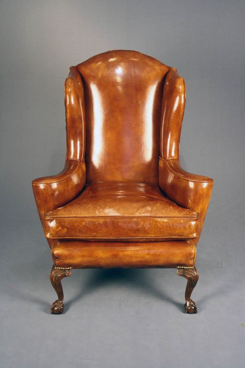 fig 9. Pair of Antique Walnut Leathered Wing Chairs