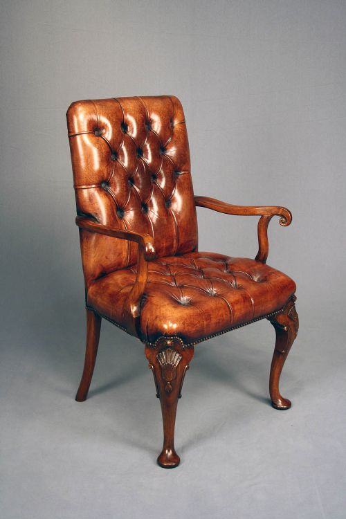 fig 1. Antique Leather Walnut Armchair