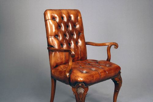 fig 2. Antique Leather Walnut Armchair