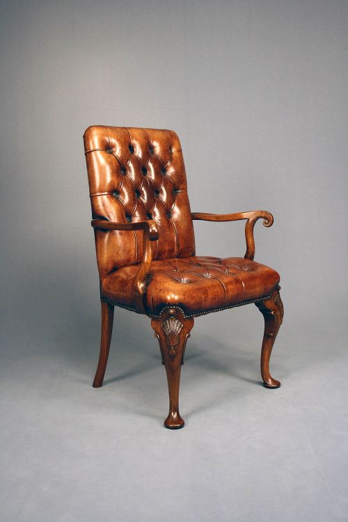 fig 4. Antique Leather Walnut Armchair