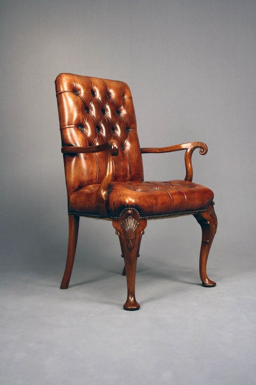 fig 6. Antique Leather Walnut Armchair