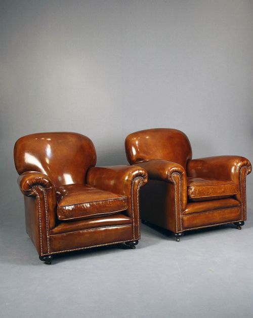 Pair of Antique Leather Club Chairs