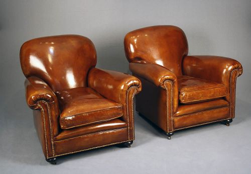 fig 1. Pair of Antique Leather Club Chairs