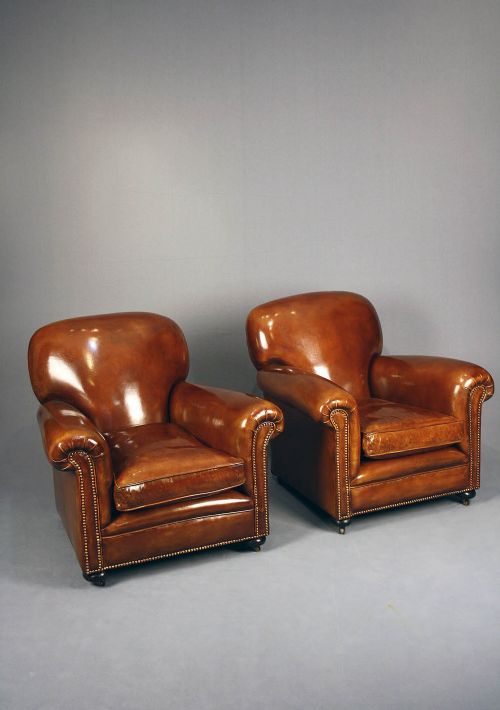 fig 2. Pair of Antique Leather Club Chairs