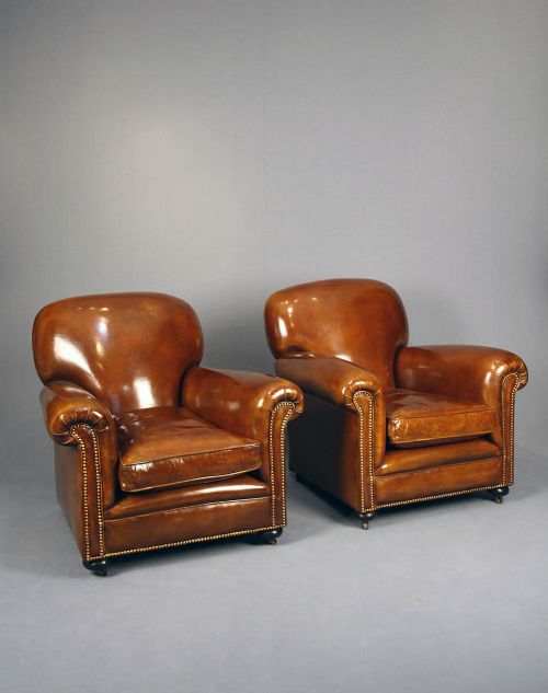 fig 3. Pair of Antique Leather Club Chairs
