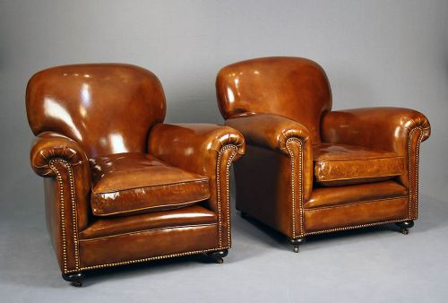 fig 4. Pair of Antique Leather Club Chairs