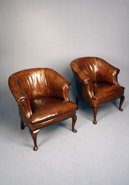 fig 1. Antique Pair of Leather Tub Chairs