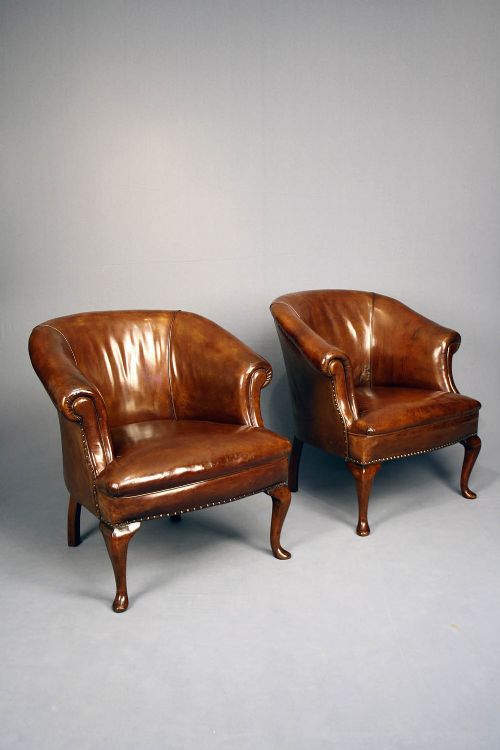 fig 2. Antique Pair of Leather Tub Chairs