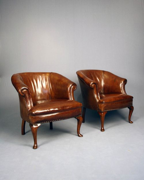 fig 3. Antique Pair of Leather Tub Chairs