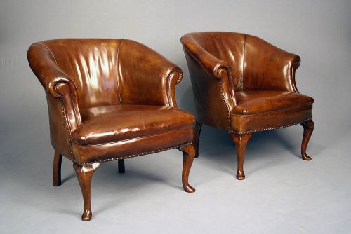 fig 4. Antique Pair of Leather Tub Chairs