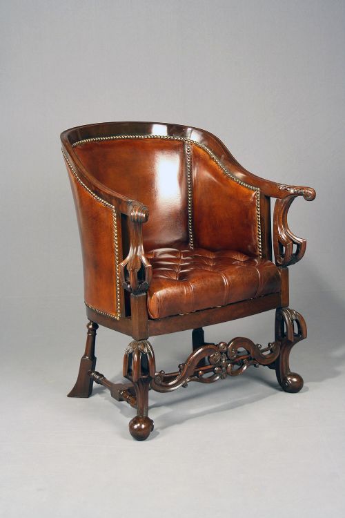 Quality Antique Leather Tub Desk Chair