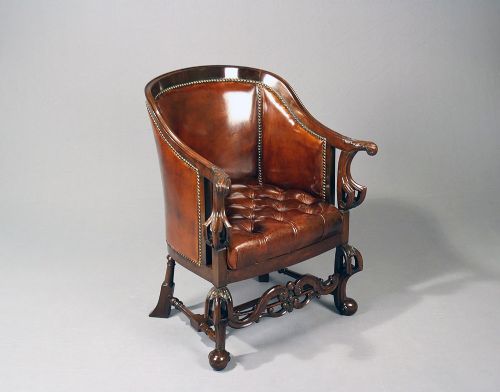 fig 1. Quality Antique Leather Tub Desk Chair