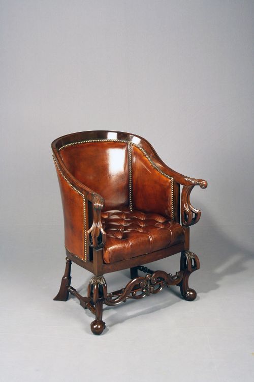 fig 2. Quality Antique Leather Tub Desk Chair